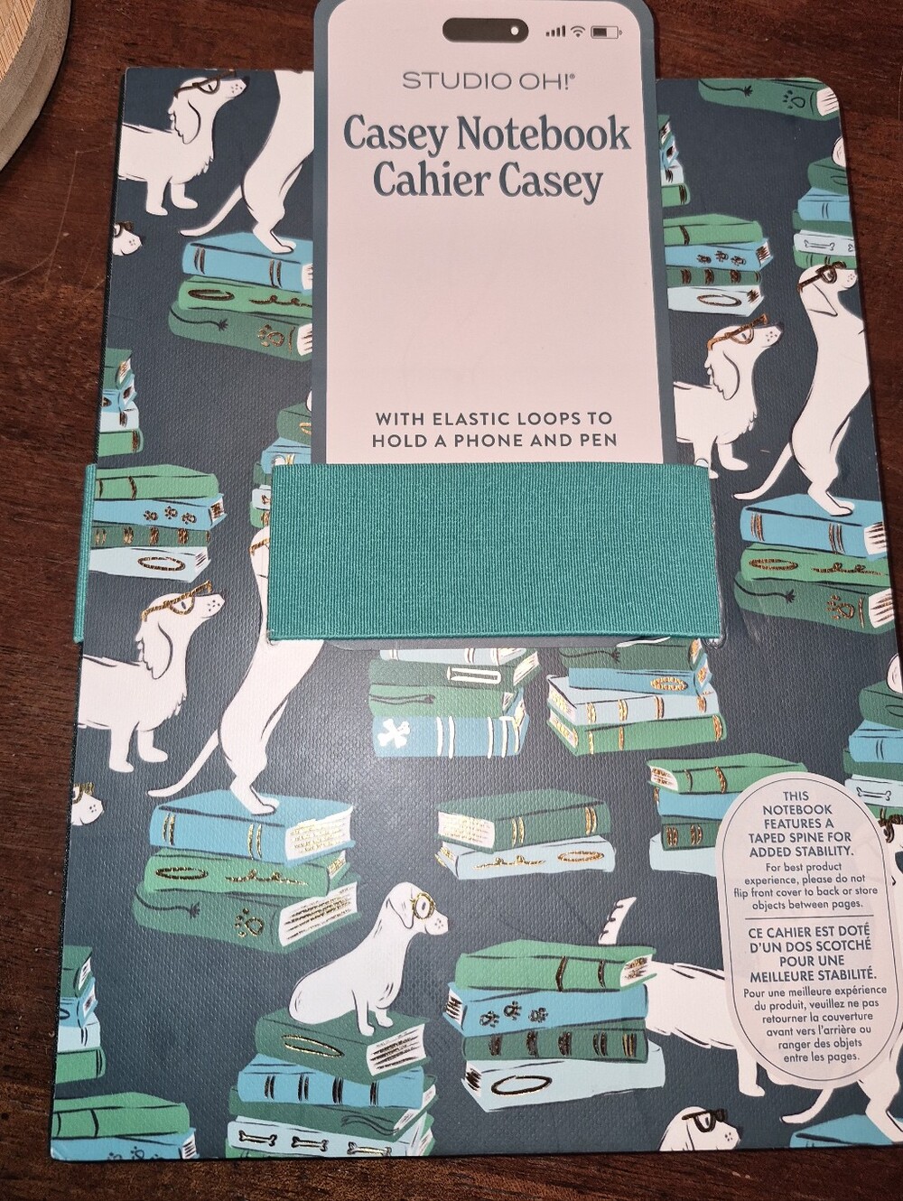 Studio Oh! Casey Notebook — Teal Elastic with Navy & Teal Dachshund Print.